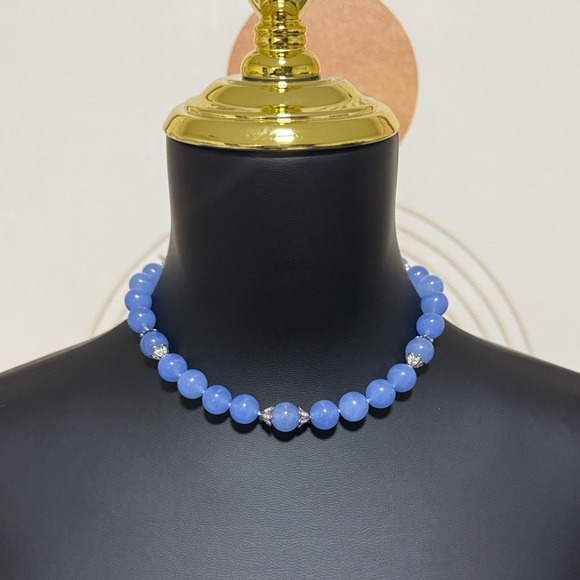 Brooks Brothers Blue Tinted Jade Stone Rhodium Necklace